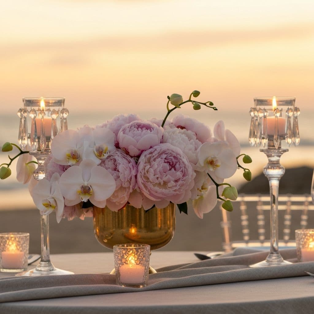 Luxury wedding table centerpiece with orchids