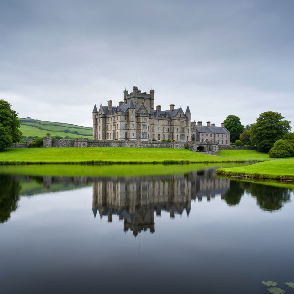Ashford Castle Ireland reflected in still lake waters