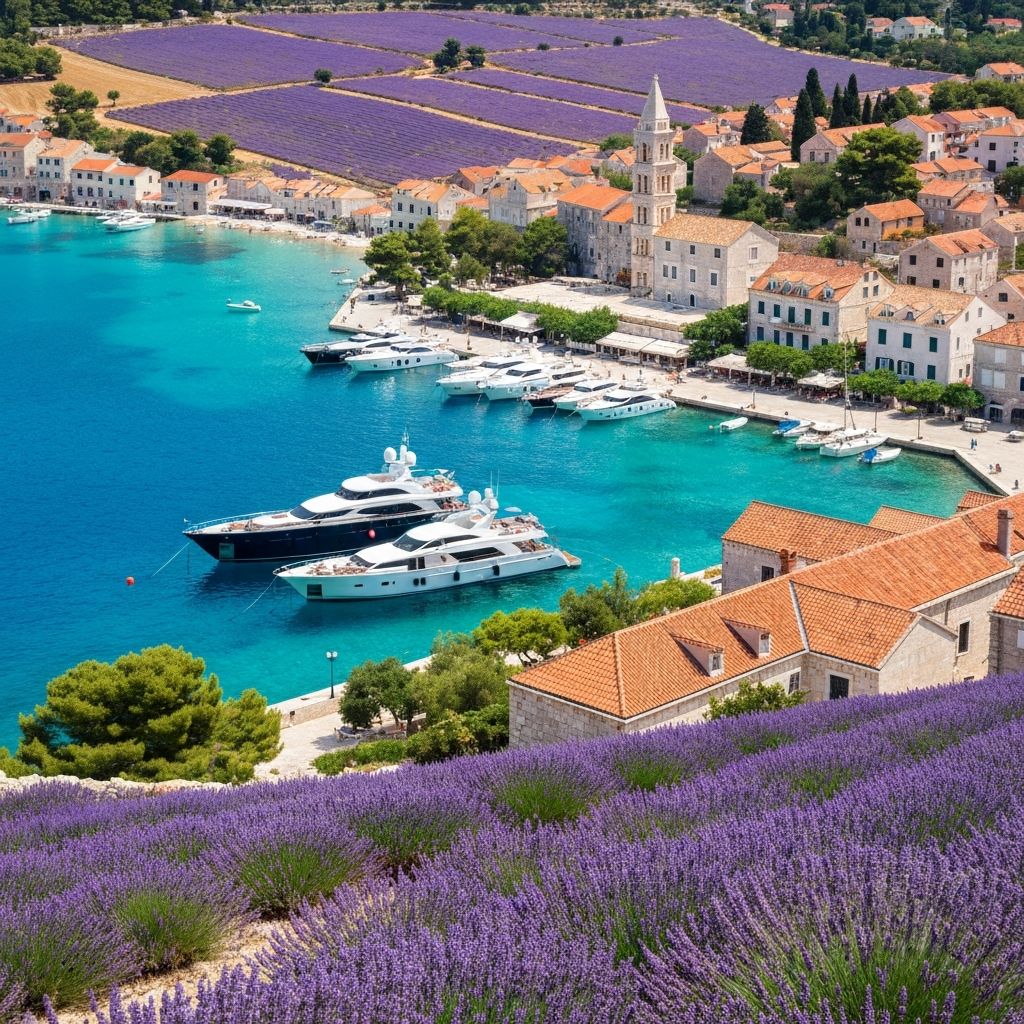 Stunning Hvar Island with luxury yachts and lavender fields
