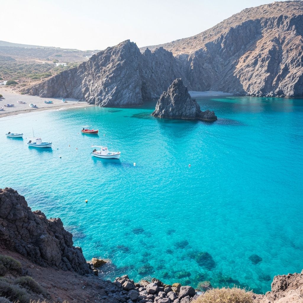 Milos volcanic coastline with crystalline turquoise coves and dramatic coloured cliffs