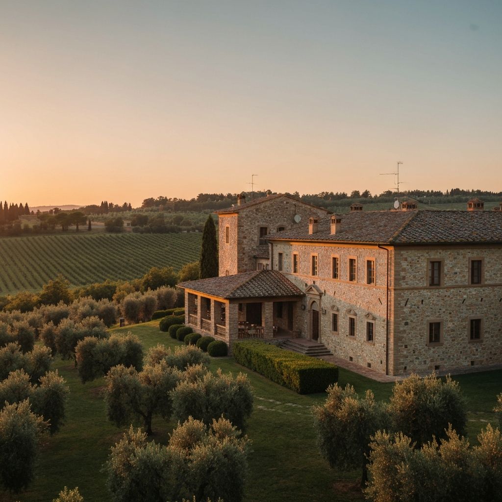 Elegant Renaissance-style Tuscan villa estate with olive groves and vineyards