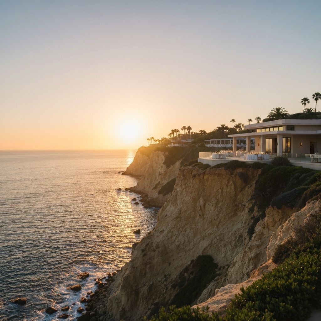 Elegant clifftop wedding venue in Malibu California overlooking dramatic Pacific Ocean